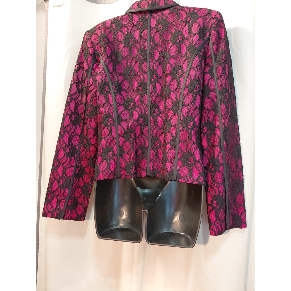JS Collections Blazer Y2k Womens 12 Pink With Black Floral Lace Jacket - Picture 3 of 11